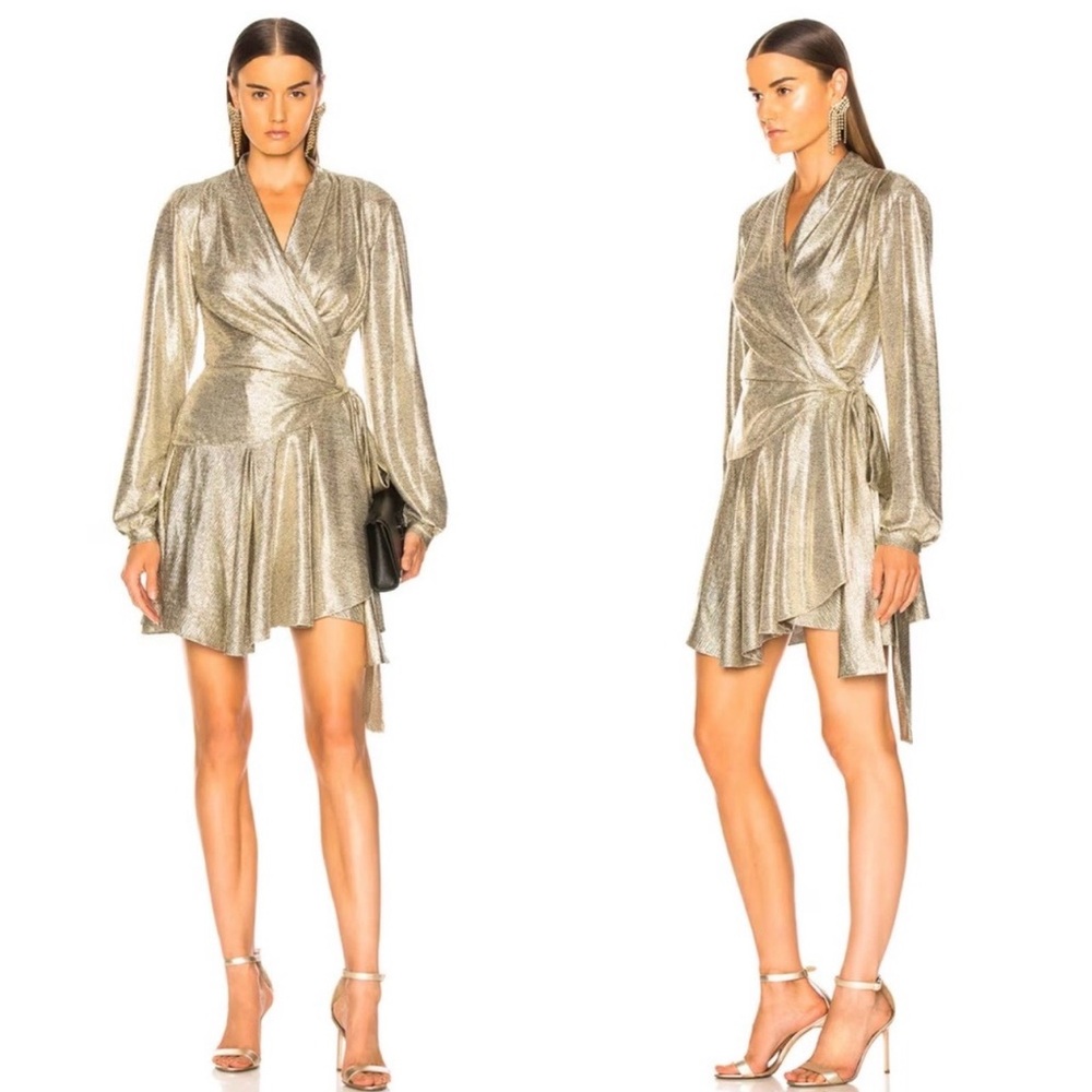 PatBO Cara Lame Mini Wrap Dress Platino Gold - Picture 1 of 11